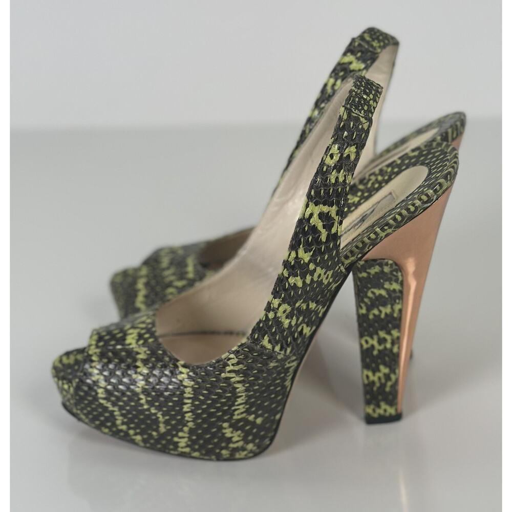 Brian Atwood Platform Python Embossed Leather Yel… - image 1
